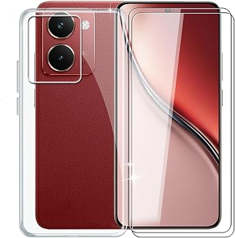 for Realme P3 Ultra Case + 2 Pack Tempered Glass Screen Protector, Clear Soft Silicone Bumper Shell, Ultra-Thin Anti-Fall Back Cover for Realme P3 Ultra 6.83" - Transparent