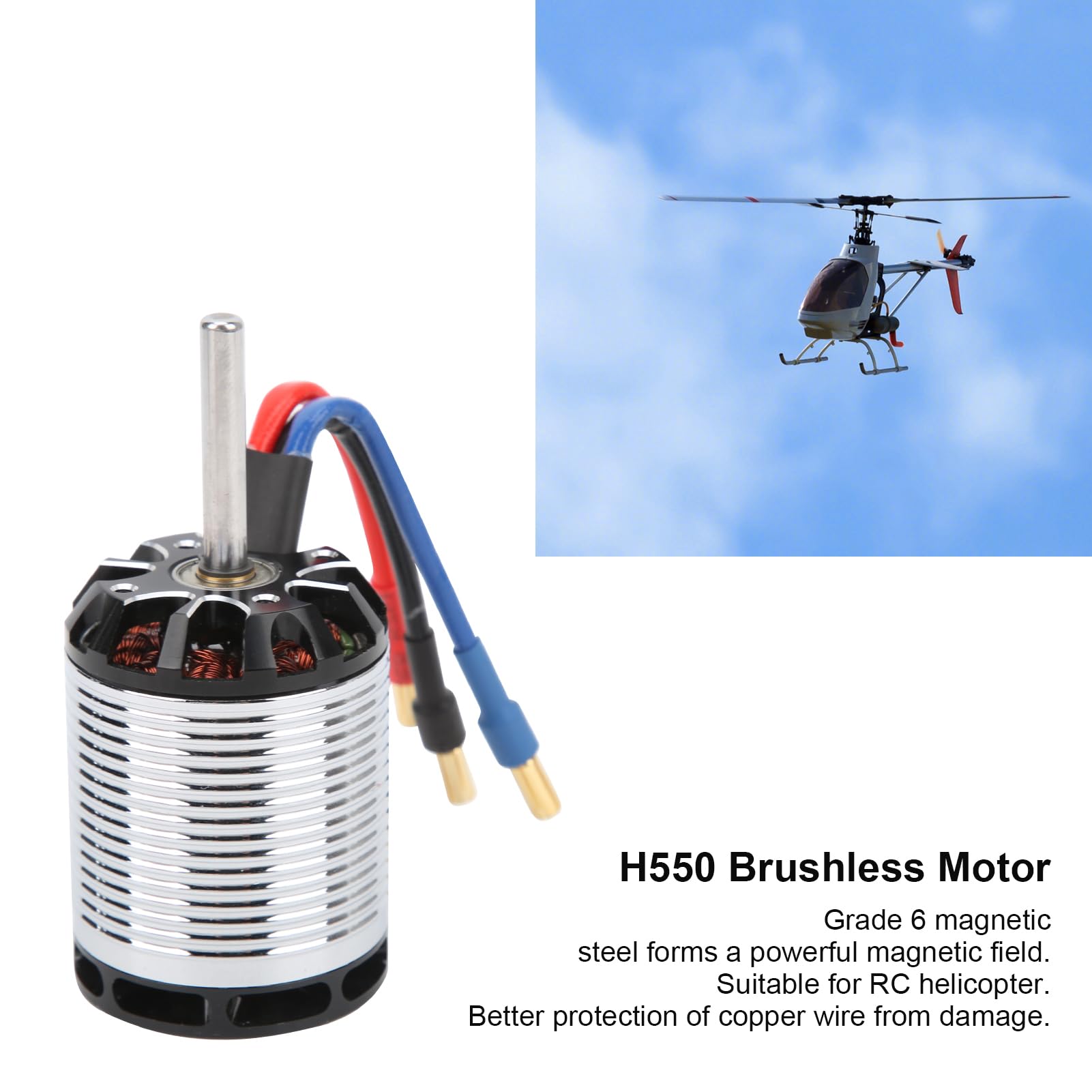 Generic Silnik Bezszczotkowy H550 3538 1220KV o Wysokiej Wydajności Akcesoria do Silnika Helikoptera RC do Align Trex 550, Czarny 60x44mm
