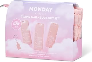MONDAY Giftset with Travel Size Shampoo, Conditioner, Body Wash Cosmetics Bag and Keyring