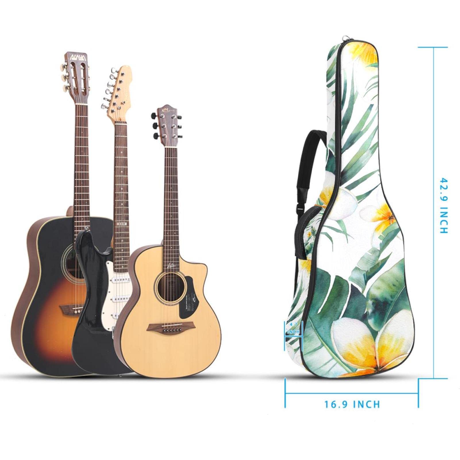 Torba na gitarę akustyczną wodoodporna gitara plecak gruby miękki wyściełany tropikalne liście palmowe klasyczna obudowa na gitarę, Kolor7, 42.9x16.9x4.7 in, Organizer do torby