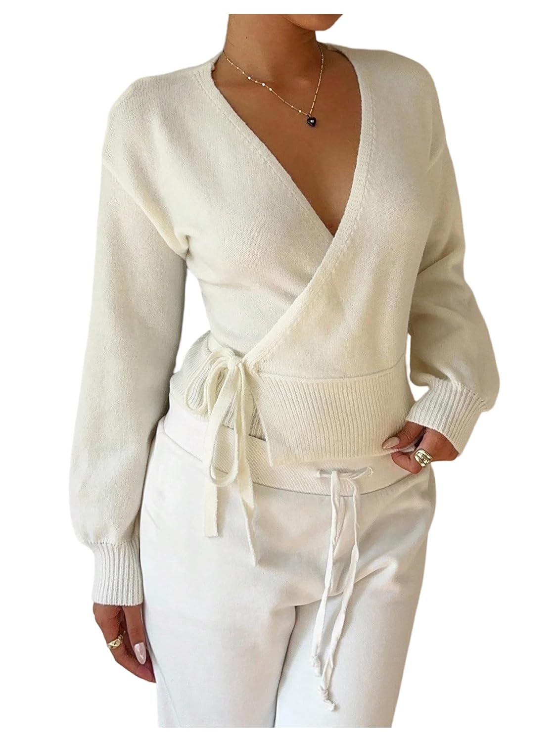 Verdusa Womens Tie Front Wrap Cardigan Soft Sweaters Cozy Fall Clothes