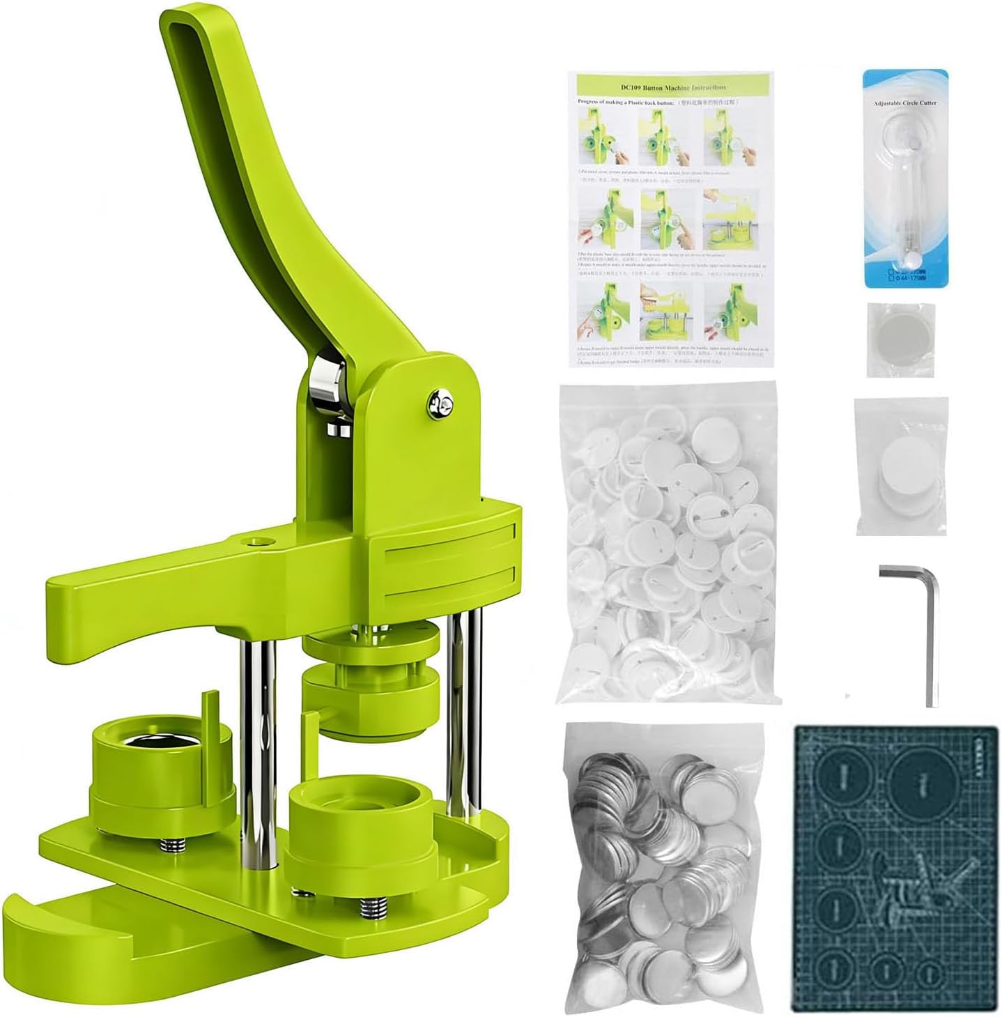 YYMTTOR Button Maker Machine Kit 32mm (1.25 Inch) – DIY Pin Badge Press with 100 Button Parts, Custom Pin Maker for Crafts, Parties & Gifts