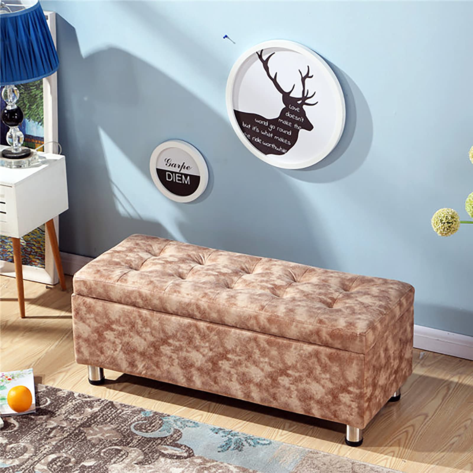 Banc ottoman rectangulaire kaki en similicuir 60x40x40 cm