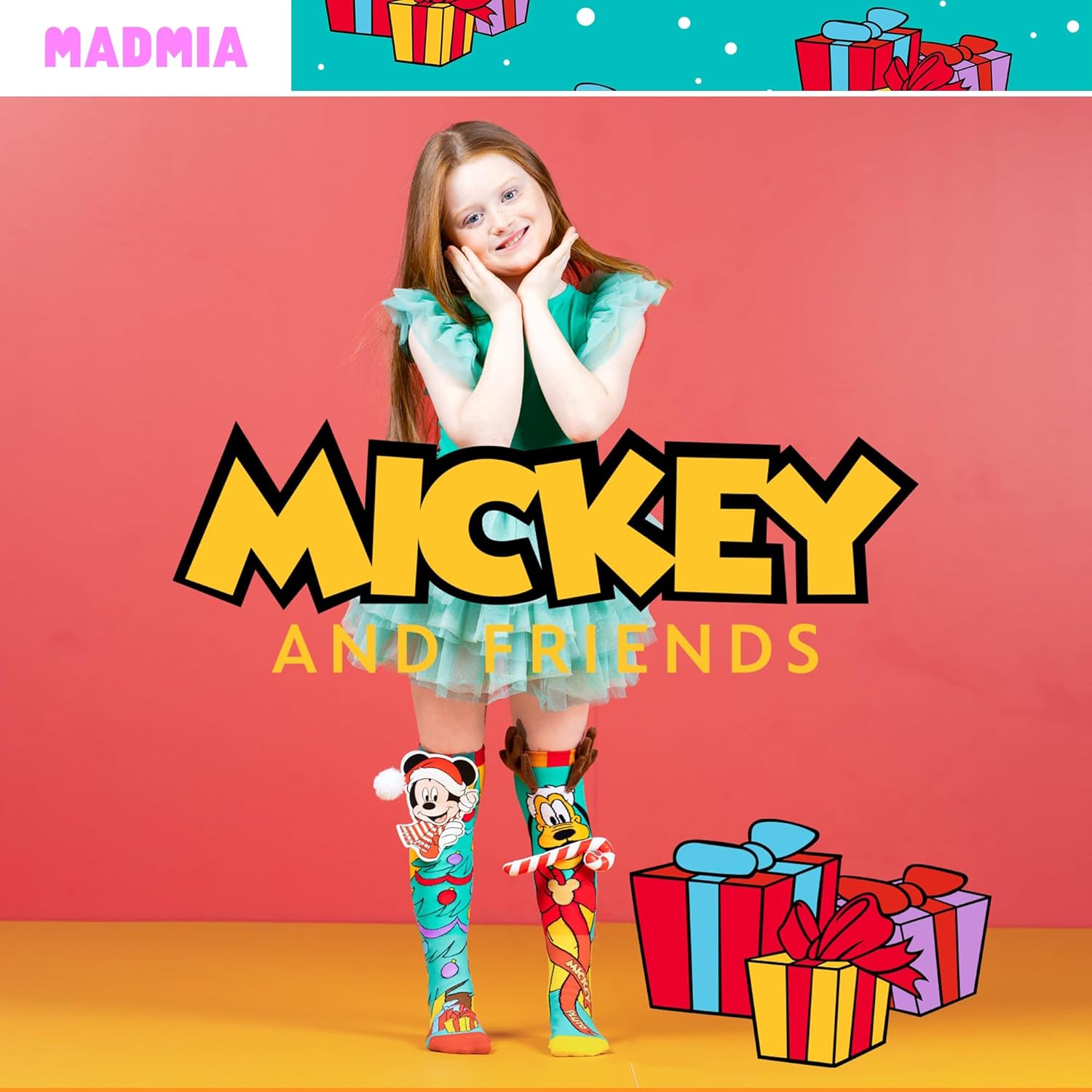 MADMIA Mickey and Pluto's Christmas Knee-High Socks – Colorful Dress-Up Socks for Kids & Adults - Image 2