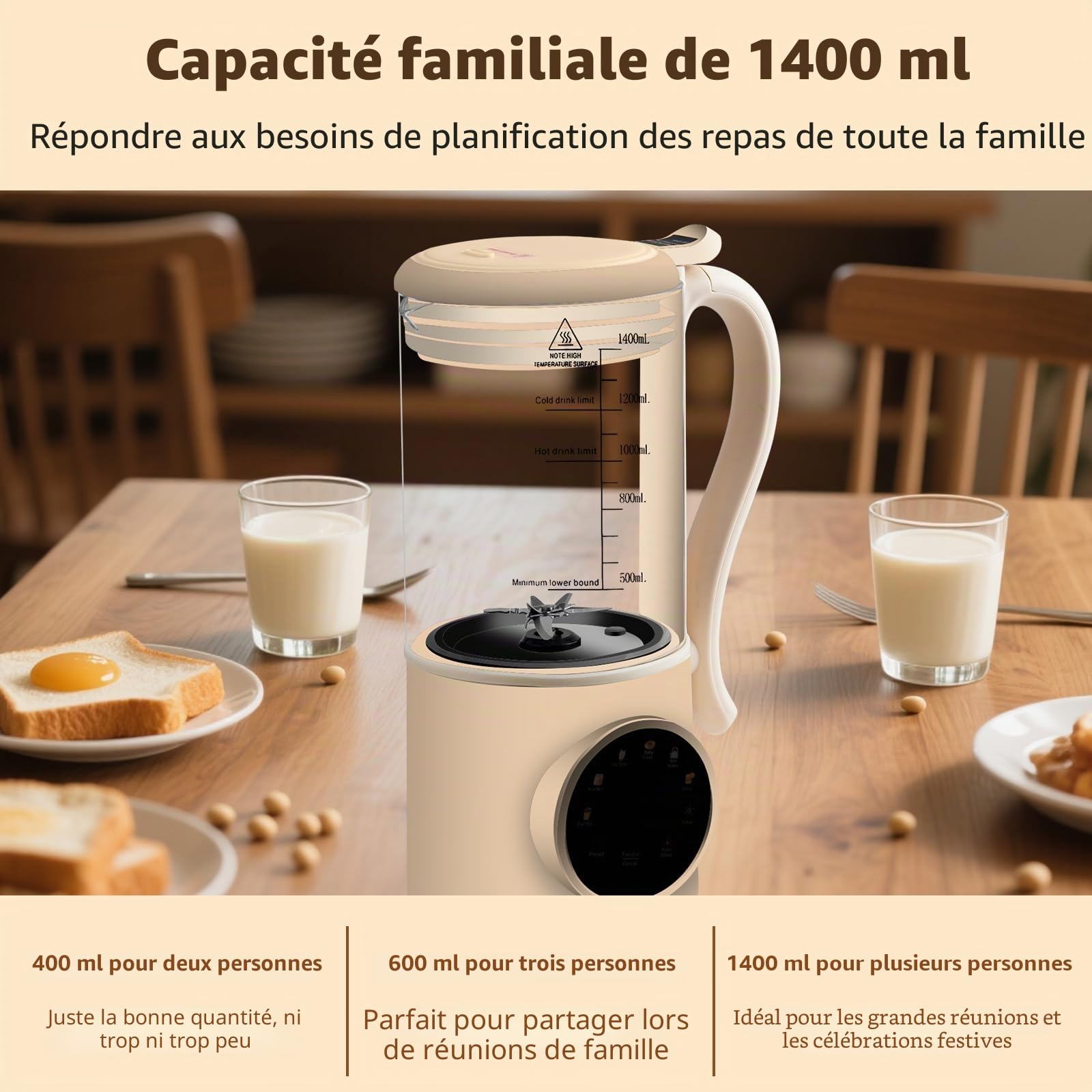Machine Lait Vegetal, Presse-Agrumes 1400ml, 16 Feuilles Nut Milk Maker, Affichage LED, Fonction D'isolation De 4 Heures, Lait Végétal Maison, Avoine, Soja, Boissons Sans Produits Laitiers
