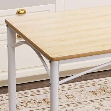 Dining Table Set for 4, Industrial Kitchen Table Set with 4 Upholstered Chairs, Metal Table and Chairs Set for Kitchen, Dining Room, Living Room, Natural+White