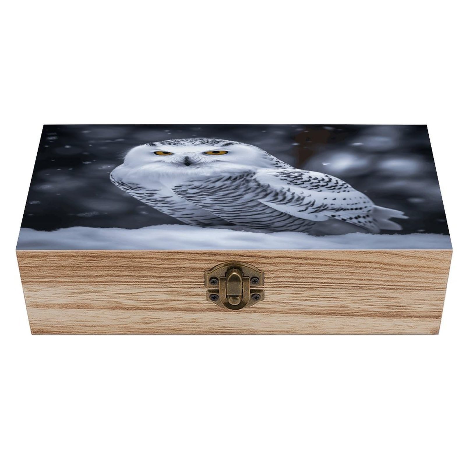 VstaDank Arctic Owl Wooden Keepsake Box with Hinged Lid Solid Wood Gift Boxes Beautifully Keepsake Box Jewellery Organiser Retro Memory Treasure Case with Lids Decorative Boxes