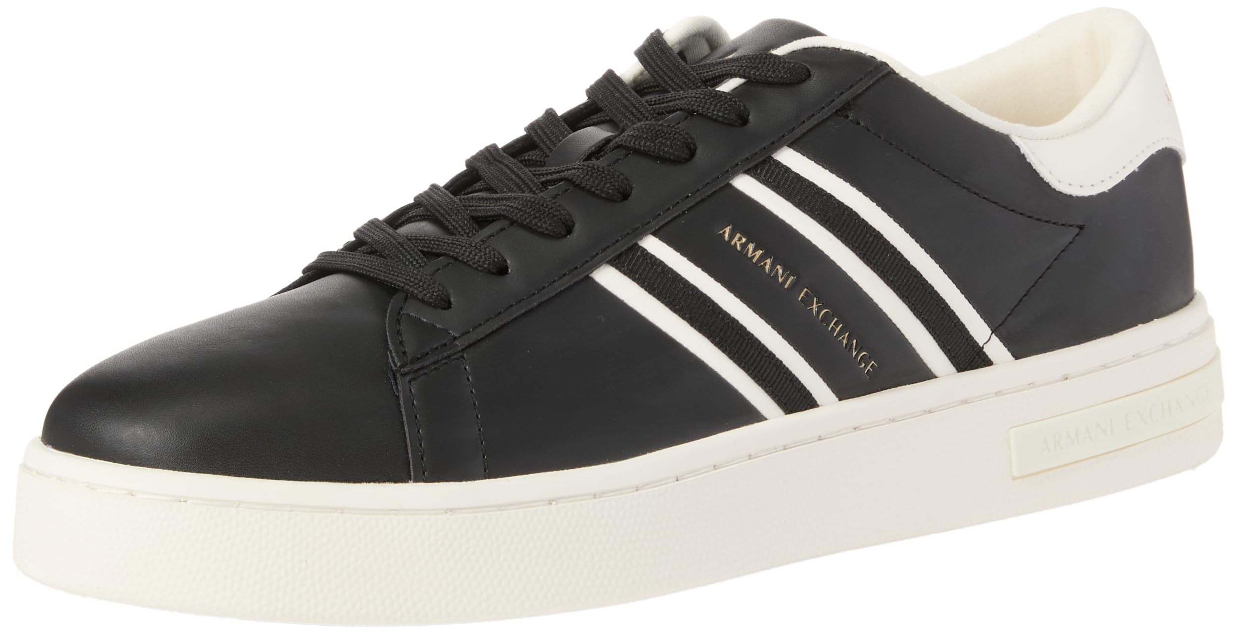 Armani Exchange Side Stripe Cupsole Trainers, Black, Size 8, Men