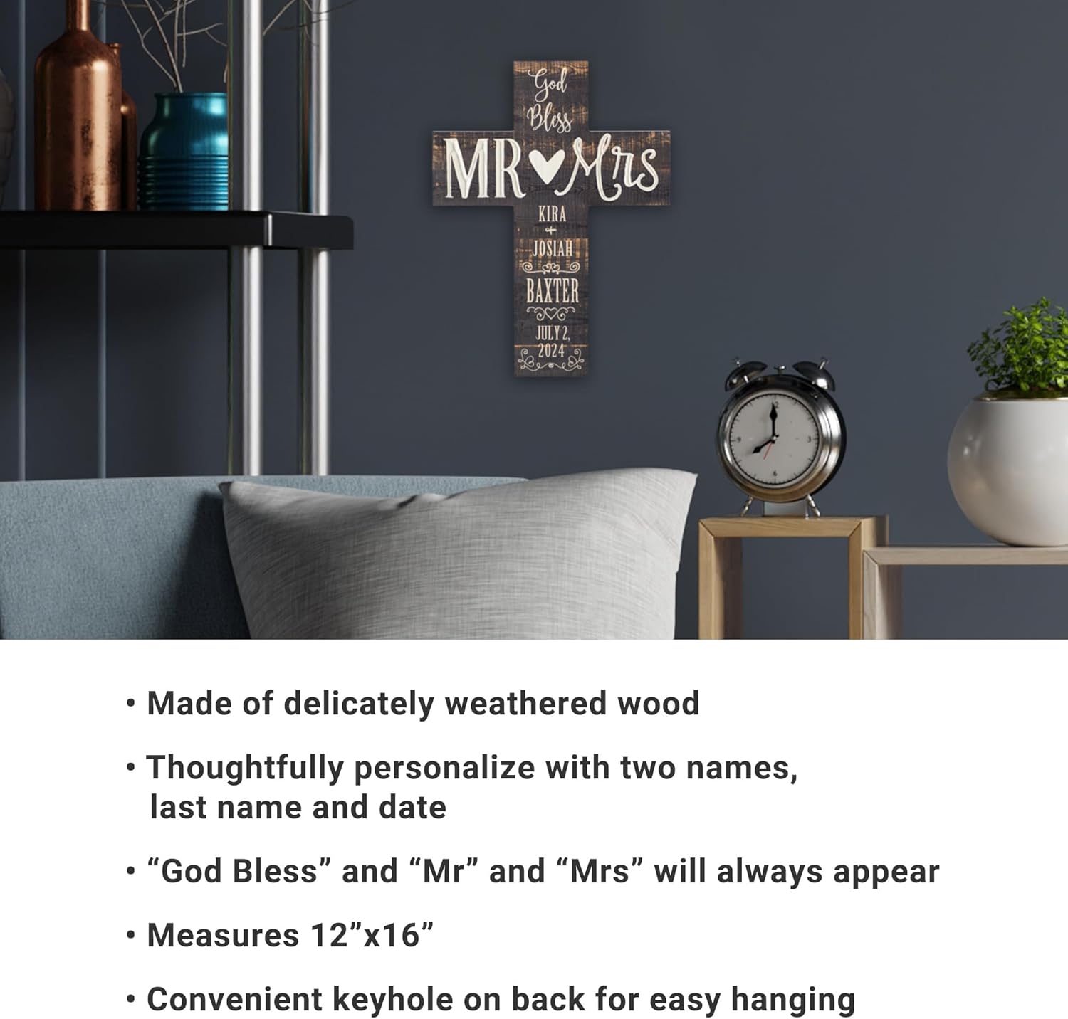 Let's Make Memories Personalized Wooden Cross - God Bless Mr & Mrs - For Weddings - For Newlyweds - Gift of Faith - For Christians - Religious Décor