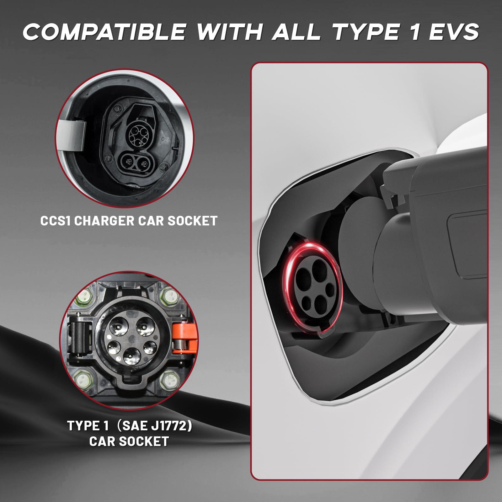 Cavo di Ricarica EV Tipo 2 a Tipo 1 – 5 m, 7,2 kW / 32 A, Maschio Tipo 2 (IEC 62196) a Presa Tipo 1 (SAE J1772), Adattatore di Ricarica per Veicoli Elettrici J1772, per IONIQ 5/Bolt EV/EV6