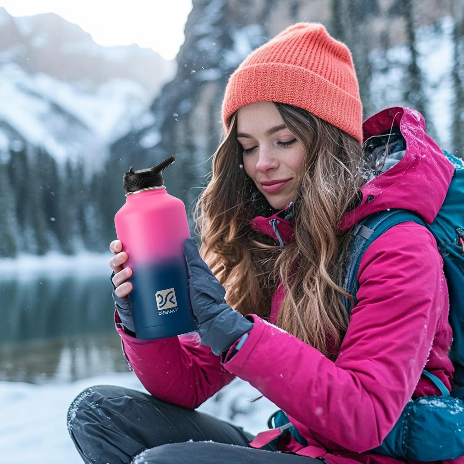 DYSANKY Insulated Water Bottle | Thickened Stainless Steel Vacuum Metal | Portable Sports Half Gallon Large Water Jug for Gym and Hiking with Straw, Carrier Bag, Handle Strap | BPA-Free 64 oz thumbnail