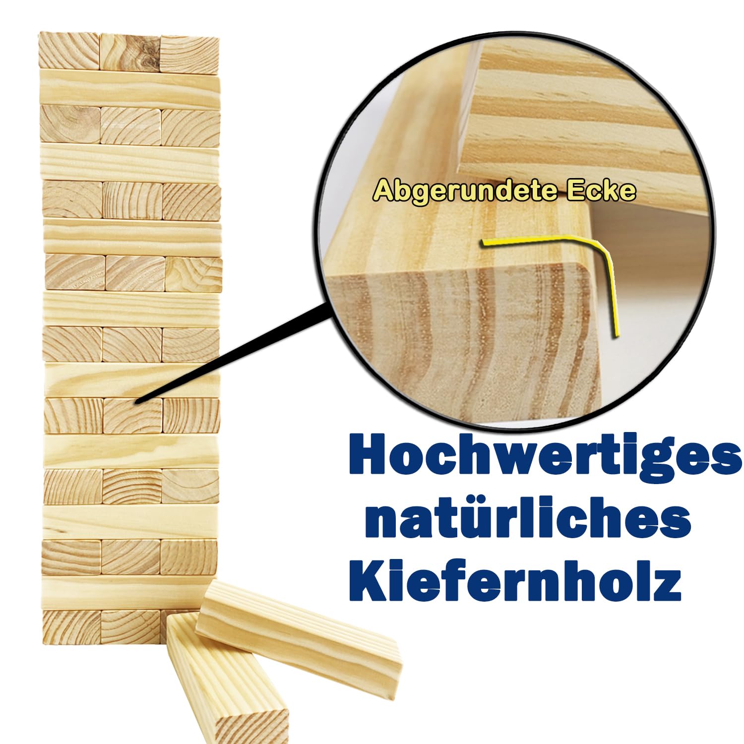 Jac & Mok Wackelturm Tumble Tower Holz Toppling Blocks Spielzeug mit Tragetasche 54 Stück