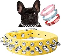 Vista 5 de Serijoars Collar para perro con pinchos, de piel sintética suave con remaches de hongos, collar ajustable para cachorros (XS, marrón)