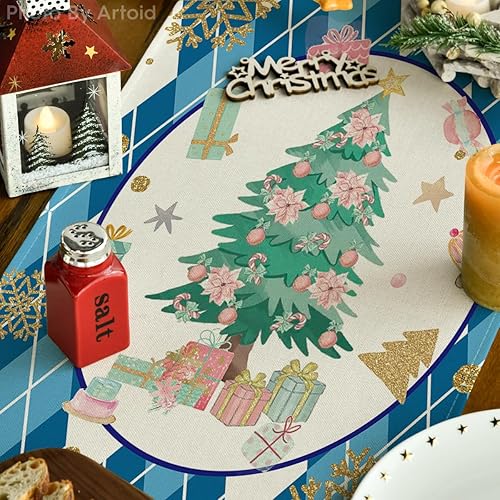 Miniatura 3 de Artoid Mode Camino de mesa de Navidad con diseño de cascanueces y copos de nieve con diamantes azules, decoración de mesa de comedor de invierno