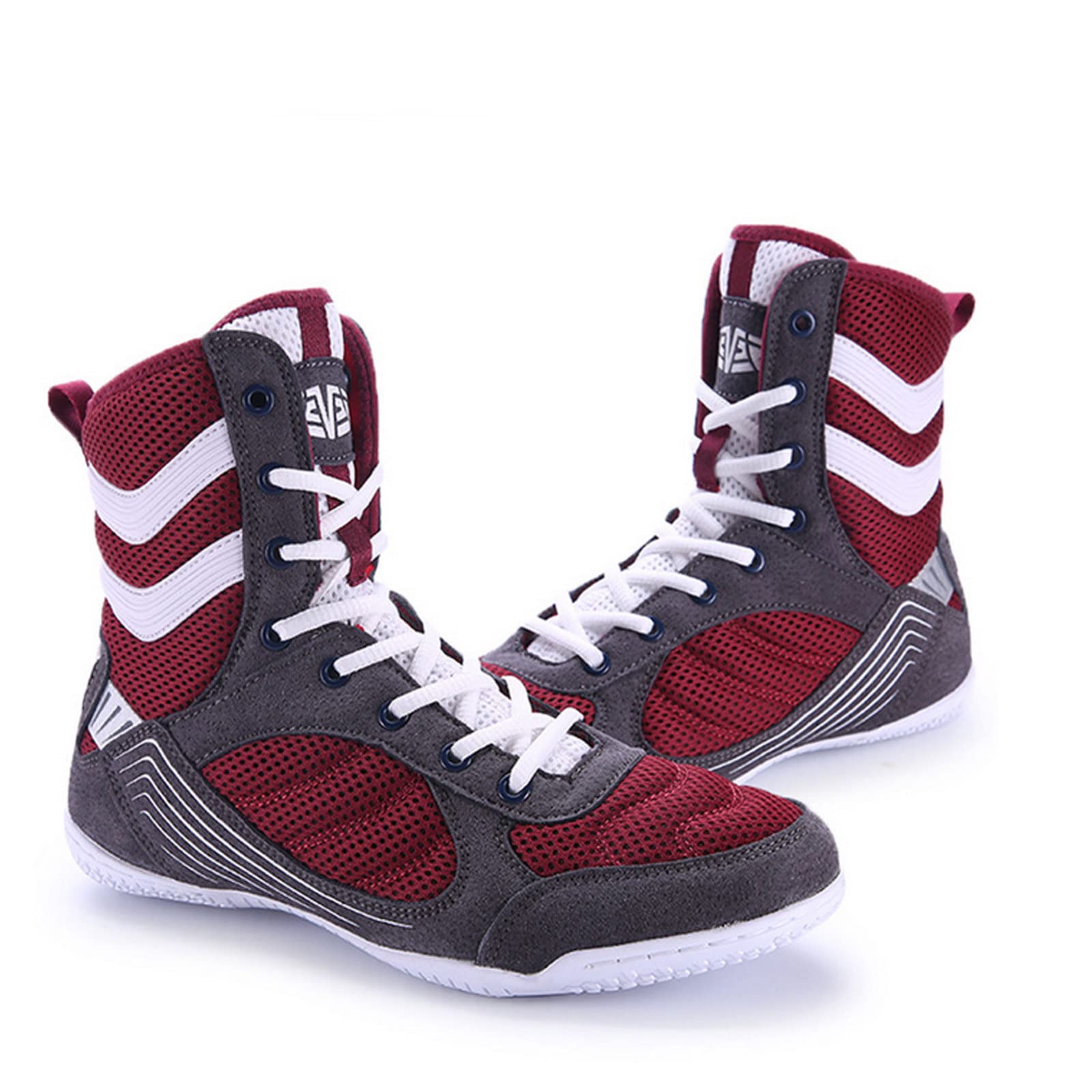 EMDPBD Wysokie buty bokserskie, męskie buty bokserskie, antypoślizgowa gumowa podeszwa, buty treningowe bojowe, czerwono-szare, rozmiar 44