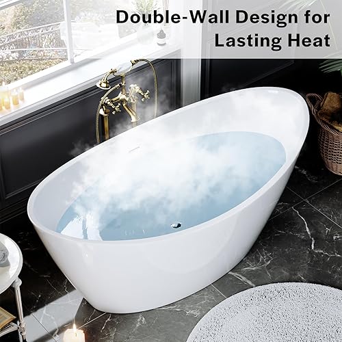 Miniatura 5 de Empava Bañera, bañera de 67 pulgadas, bañera de acrílico independiente con drenaje central y desbordamiento, bañera de diseño contemporáneo