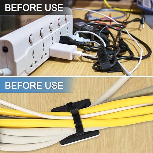 Vista 5 de Juego de 100 soportes autoadhesivos para cables para gestión de cables con almohadillas de palo, clips de anclaje, soportes cuadrados (negro)