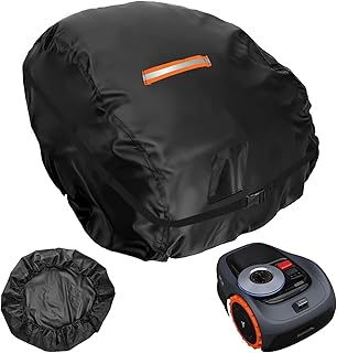 Saking Robot Lawn Mower Cover Waterproof, 500D Heavy Duty Wire Free Automatic Robotic Lawnmower Protective Cover, Smart Mowing Machine Cover with Drawstring & Buckles, 32x24x17 in, Black