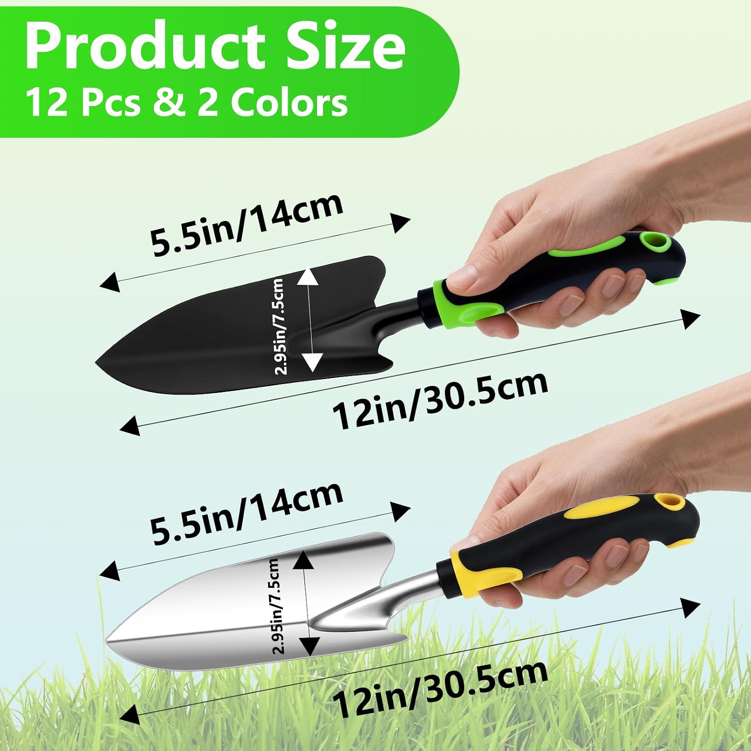 12 Pcs Garden Shovel, Aluminum Alloy Trowel, Heavy Duty Trowel Gardening Tool, Metal Hand Shovel with Ergonomic Handle, Small Shovels for Digging Weeding Planting Transplanting