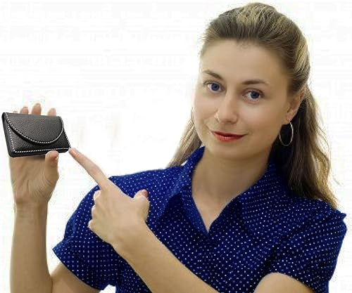 Miniatura 6 de KINGFOM Tarjetero de piel sintética para tarjetas de presentación, tarjetero universal con cierre magnético, color negro (25 tarjetas)