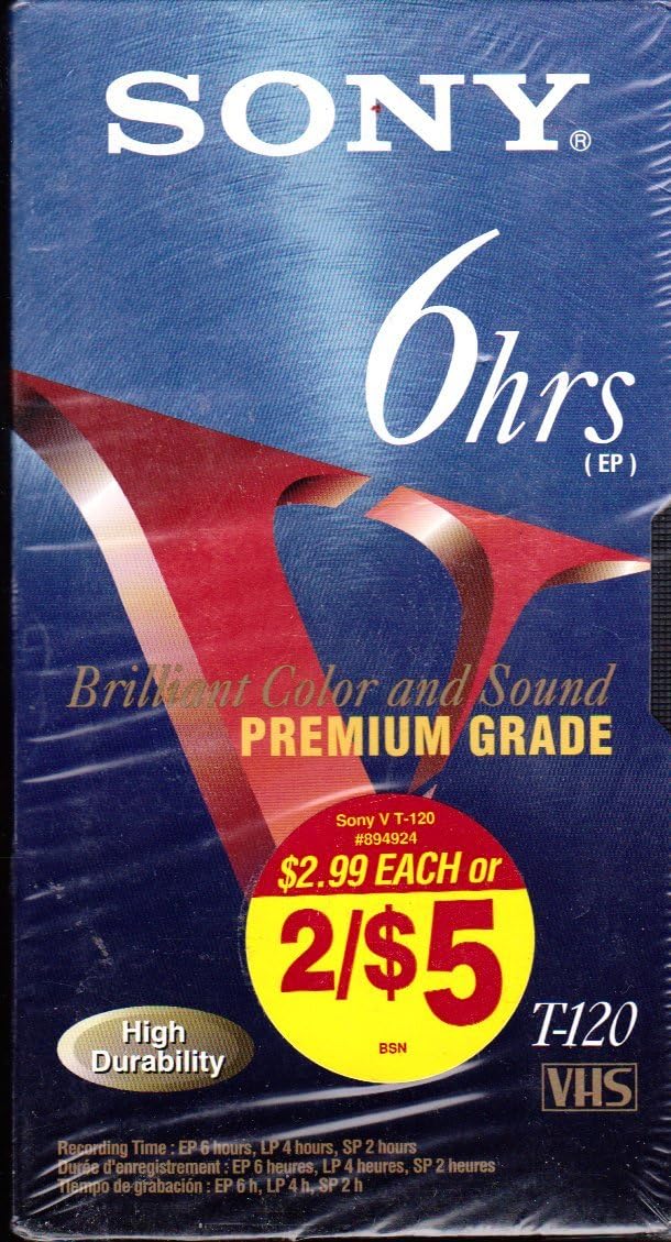 Videocasete Sony T-120 de calidad premium VHS de 6 horas