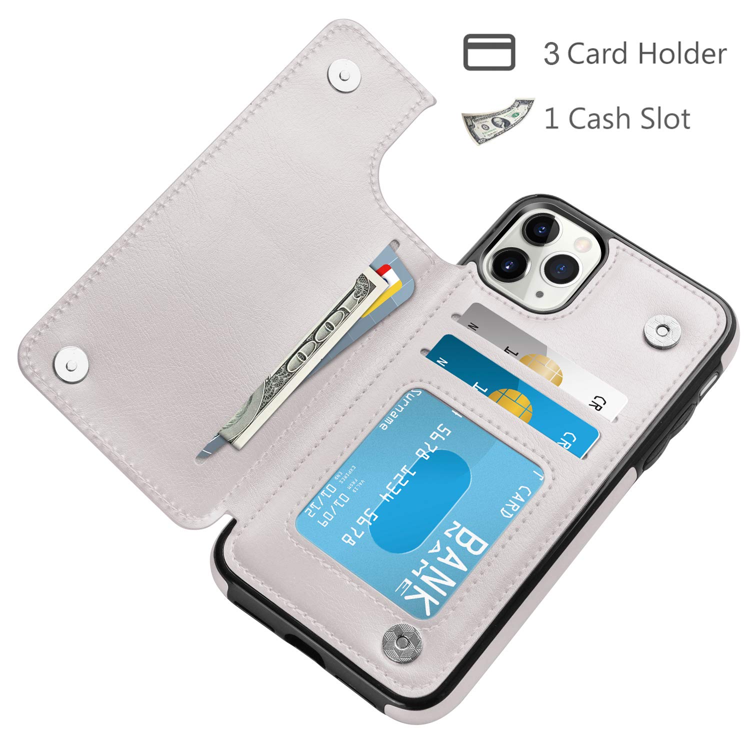HianDier for iPhone 11 Pro Case with Card Holder Wallet Case for Women Men with Magnetic Closure Shockproof Cover for iPhone 11 Pro Phone Case-White