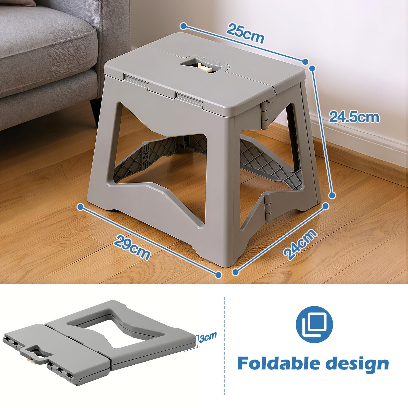 Yorbay Sgabello pieghevole, pieghevole, 24.5 cm, per adolescente e adulti, con chiusura di sicurezza, in plastica resistente, portata fino a 100 kg, per cucina, bagno, campeggio, giardino