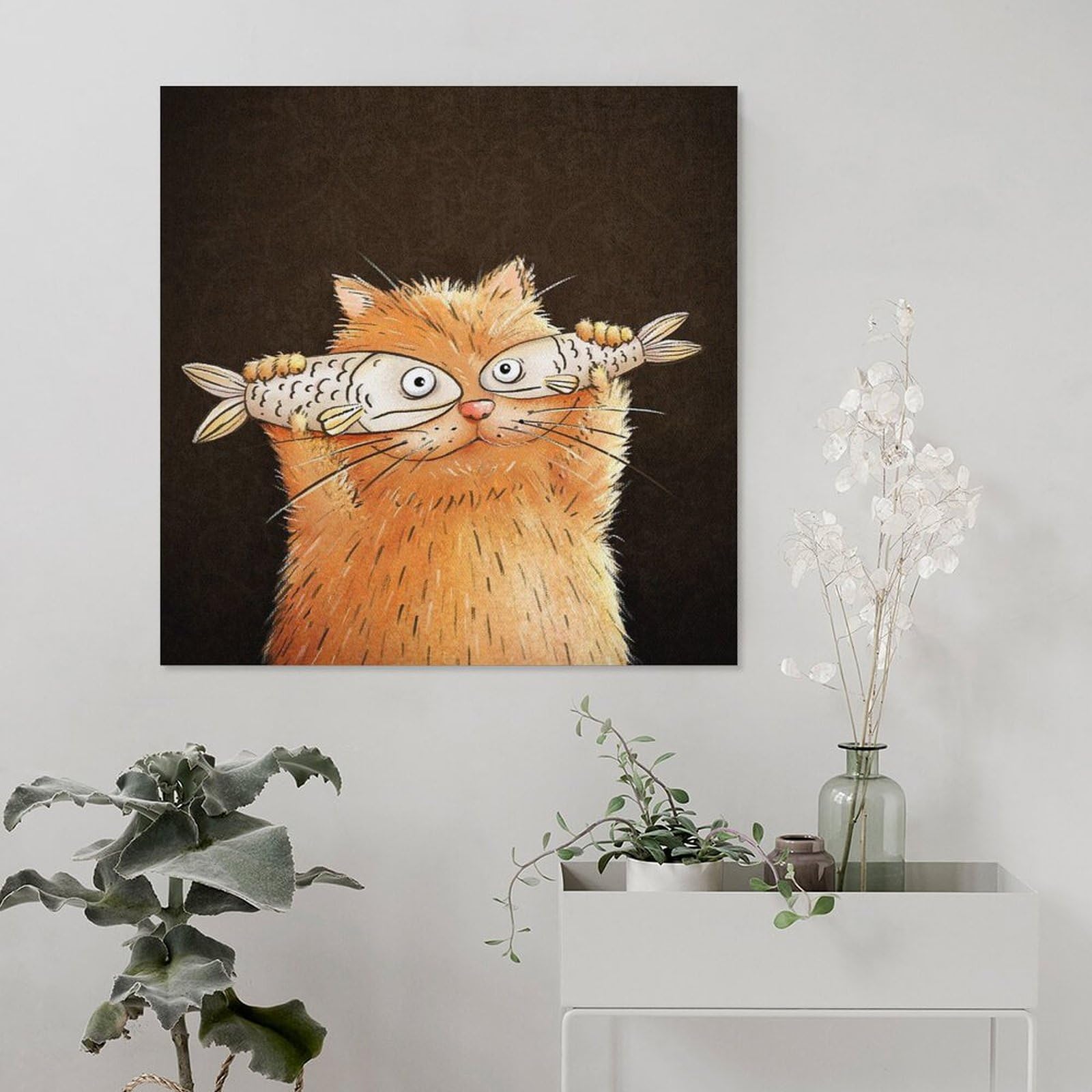 Amazon.co.jp: 面白い 猫と魚 ネコ柄 アニメ 絵画ポスター ウォール