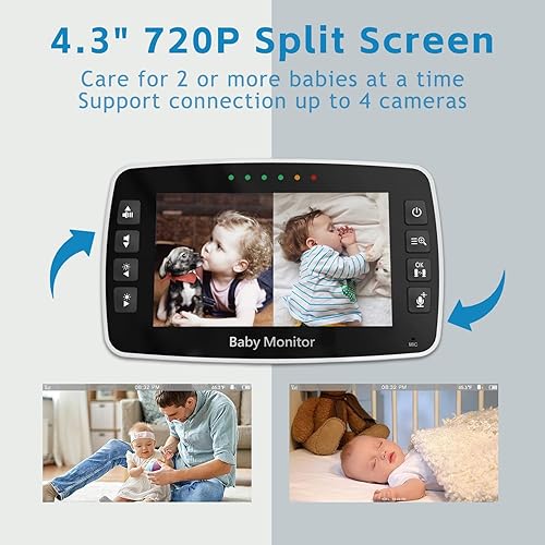 Miniatura 2 de Monitor de bebé con pantalla dividida HD 720P, 2 cámaras, monitor de video de 4.3 pulgadas PTZ remoto, 22 horas de tiempo en espera, conversación