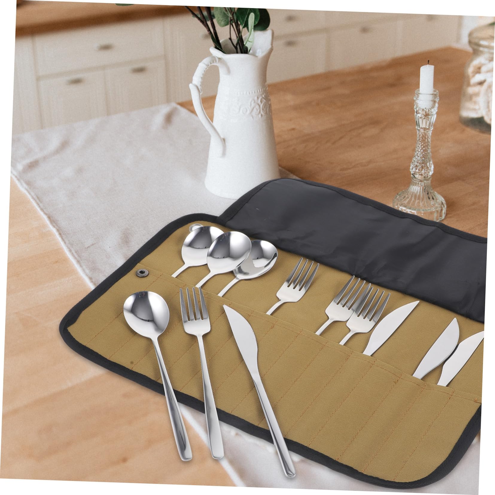 Camping Besteckset mit Organizer Tasche Mehrfunktionale Picknick Utensilien aus Nylon Leichtes Outdoor Geschirrset für Wandern Camping Grillen und Reise
