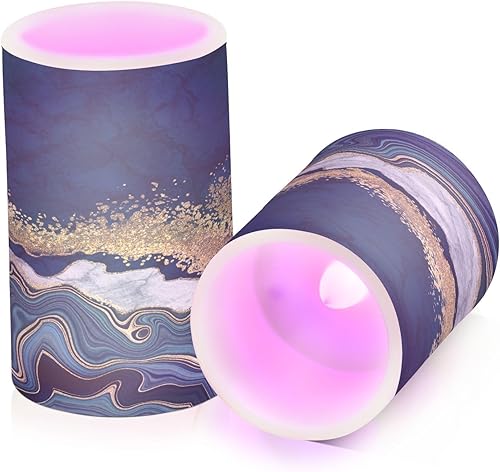 Vista 156 de Velas parpadeantes sin llama, velas LED moradas de mariposa lavanda con temporizador remoto, juego de 2 velas a pilas para San Valentín, boda