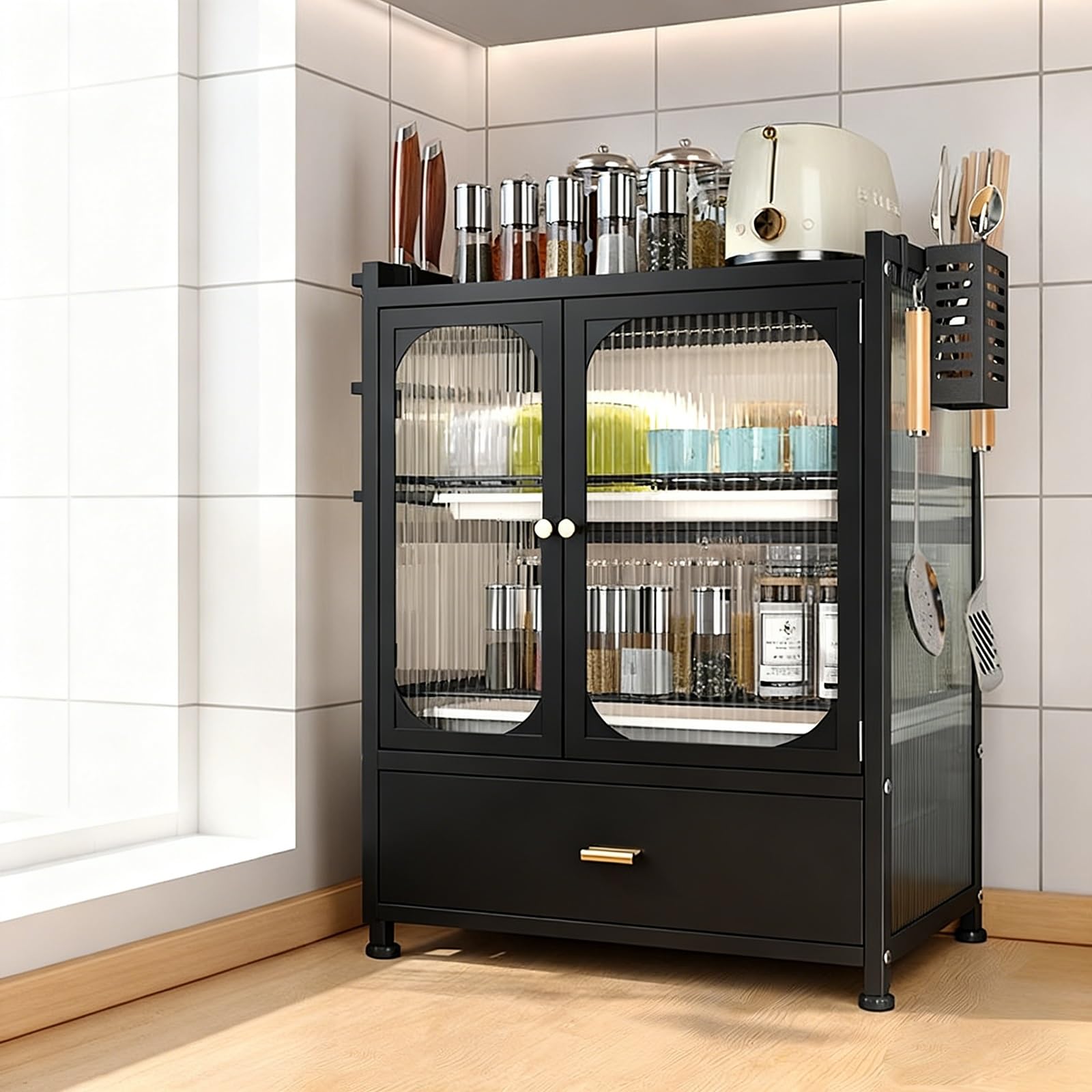 Escurridor de Platos Grande para Colocar sobre el Fregadero con Tapa. Ahorra Espacio y Mantiene organizado el Estante del Fregadero de la Cocina para Platos, Vasos, tazones y Cubiertos (Negr