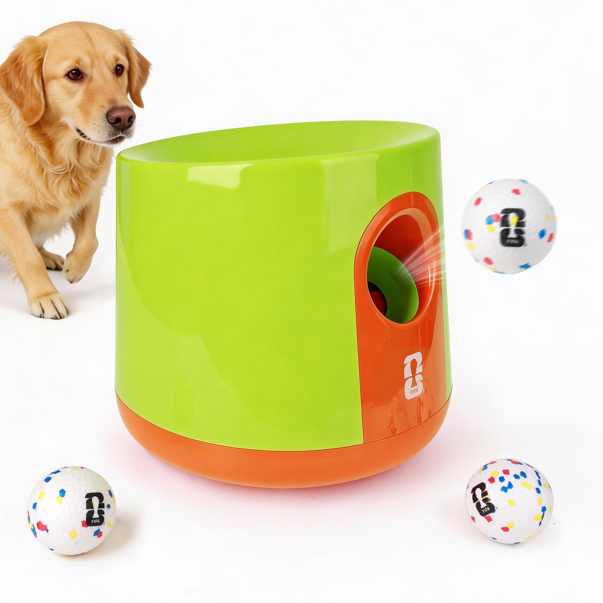 Edición oficial de la Copa Mundial de la FIFA 2026, lanzador automático de pelotas para perros con 3 pelotas de fútbol de goma, máquina lanzadora de pelotas, juguete interactivo para perros para