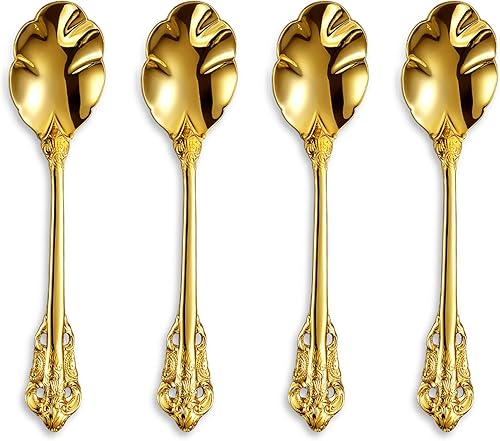 KEAWELL Juego de 4 cucharas de té de 6 pulgadas cucharas de té vintage Demitasse de café expreso acero inoxidable 1810 dorado