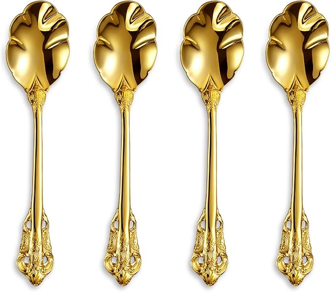 KEAWELL Premium 4-Piece 6" Tea Spoon Set, 18/10 Stainless Steel, Vintage Coffee Espresso Demitasse Spoons, Smooth Edges, (Gold)