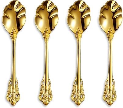 KEAWELL Premium Luxury 4-Piece 6-Inch Tea Spoon Set Gold | 18/10 Stainless Steel High-End Demitasse Spoons for Tea, Coffee & Espresso; Smooth Edges; Gold-Plated Finish