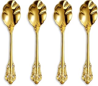 KEAWELL Premium 4-Piece 6" Tea Spoon Set, 18/10 Stainless Steel, Vintage Coffee Espresso Demitasse Spoons, Smooth Edges, (Gold)