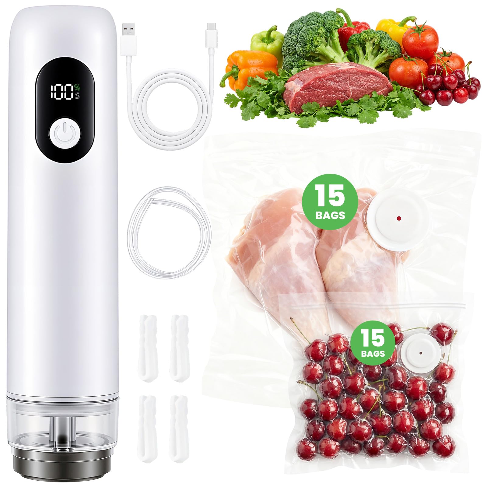 Machine à emballer sous vide portable sans fil rechargeable avec 30 sacs