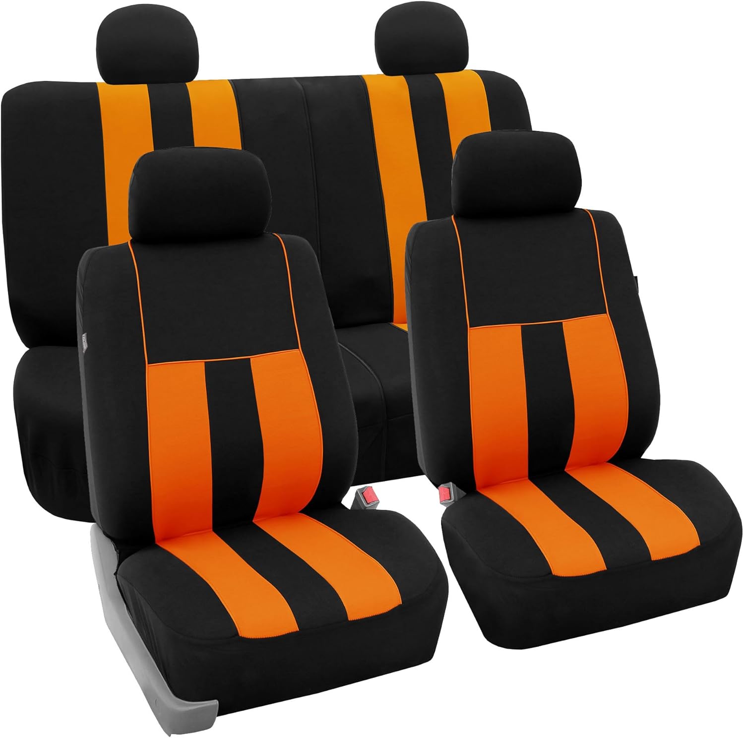 FH Group Car Seat Covers Striking Striped Full Set Orange Automotive Seat Covers, Airbag and Split Rear Car Seat Cover Universal Fit Interior Accessories for Cars Trucks and SUV Car Accessories
