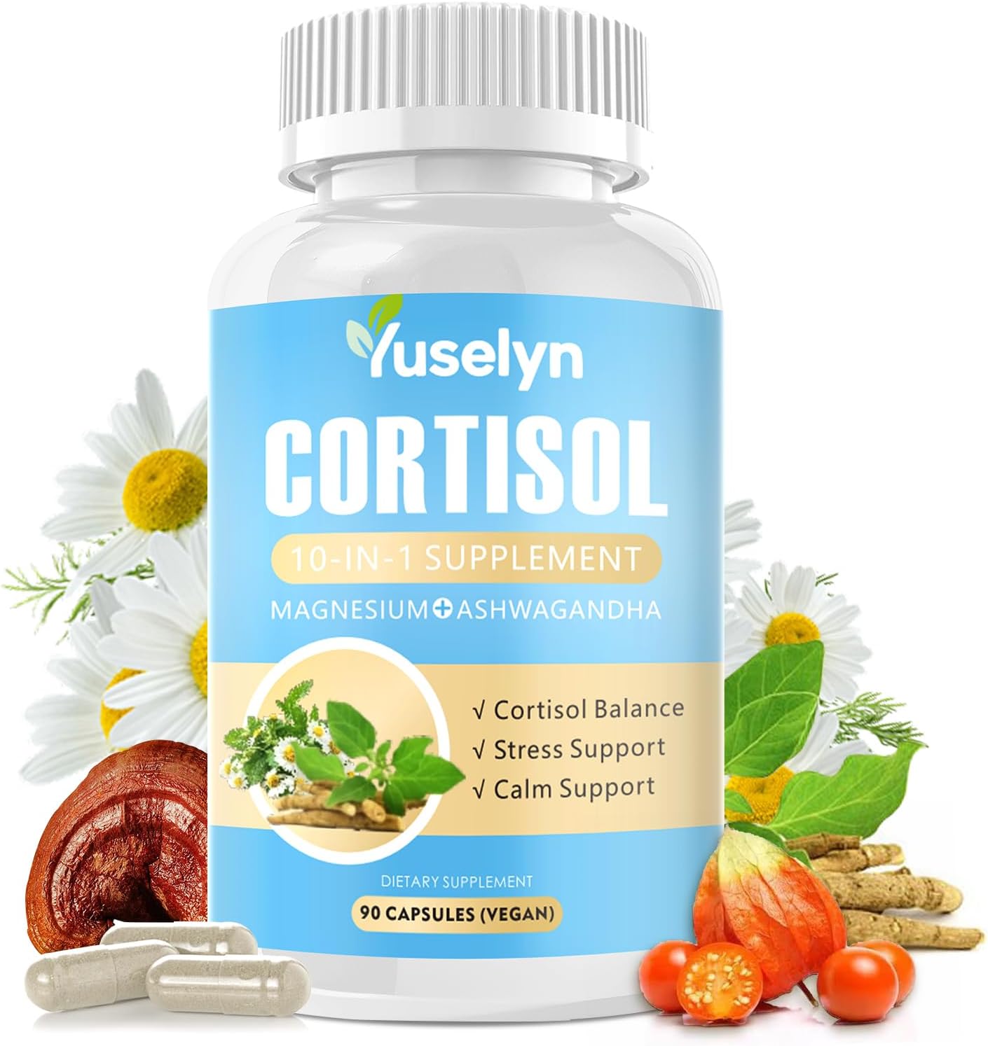 Cortisol Supplements for Women & Men, 10-in-1 Cortisol Detox Manager - High Cortisol Lowering Supplements with Magnesium, Ashwagandha & L-Theanine for Balanced Calm & Stress Relief