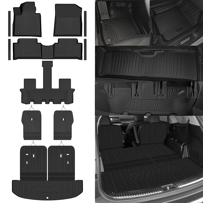 Tapetes automotivos sob medida NQOQN para Kia Sorento 6 lugares a gasolina 2021–2026, TPE preto