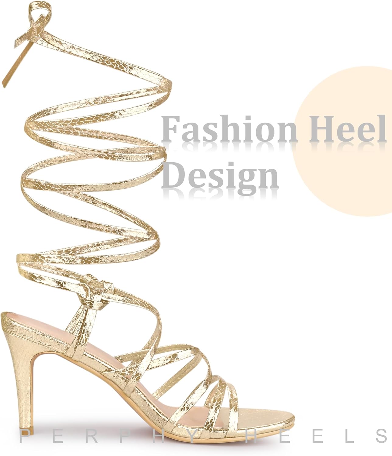 Perphy Snakeskin Print Strappy Lace Up Heeled Over 3 Inch Stiletto Heels Gladiator Sandals for Women - Image 5