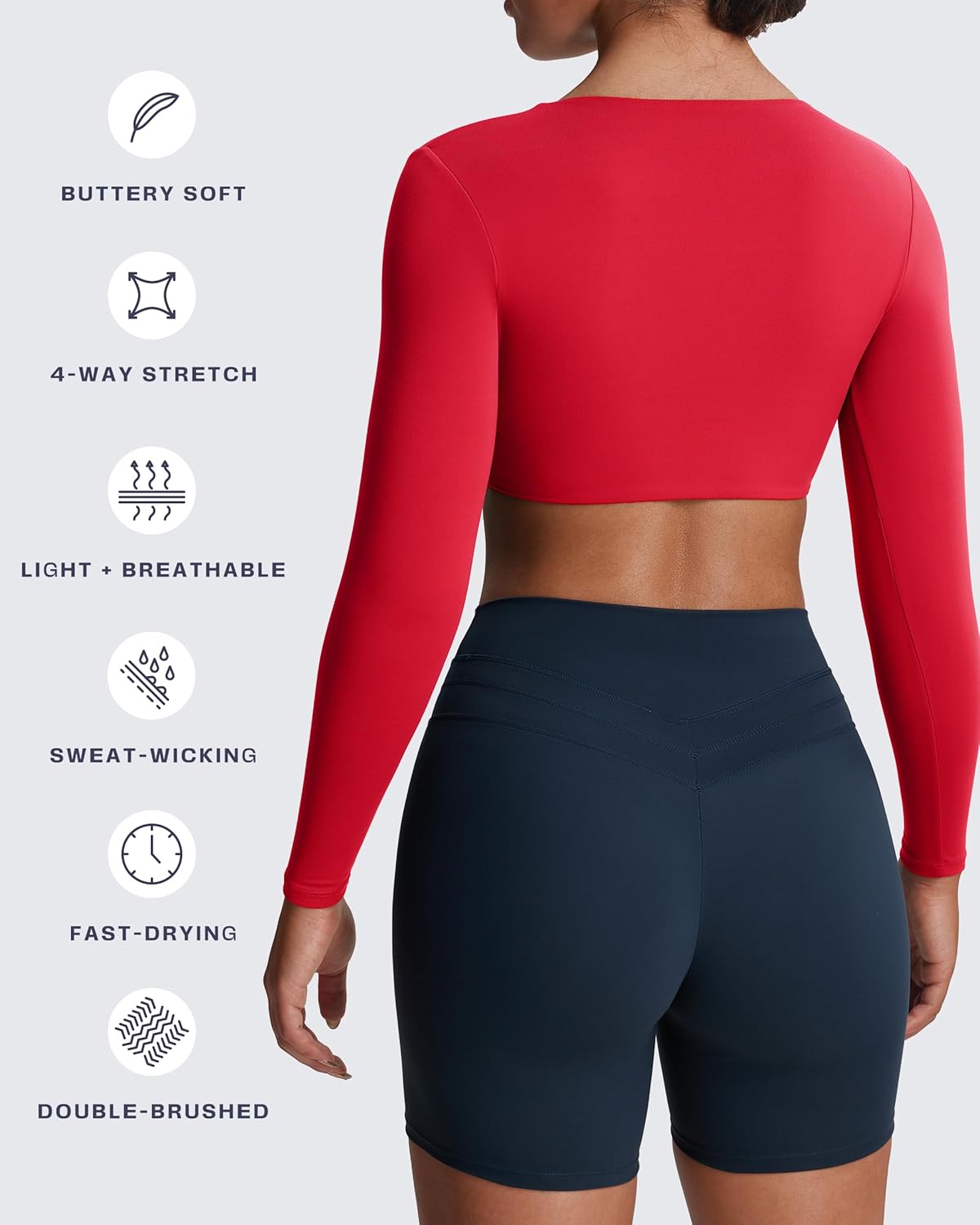 Aoxjox Long Sleeve Crop Tops for Women Metamorph Sienna Twist Deep V Workout Cropped T Shirt Top - Image 7