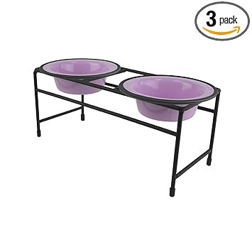 Platinum Pets Double Diner Feeder with Stainless Steel Dog/Cat Bowls, 1.25 cup/10 oz, Sweet Lilac