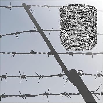 Barbed Wire Fence, 1.8mm Steel Wire Galvanized Barb, Barbed Wire Roll Rust Weatherproof Anti-Theft Livestock Security Great for Crafts, Fences, and Critter Deterrent 200m
