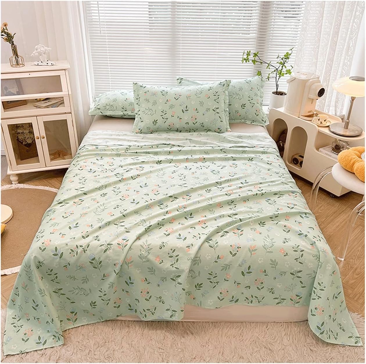 Drap plat 100% coton imprimé floral pour lit double et king size