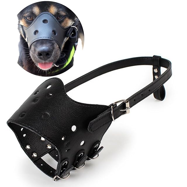 PETCUTE Bozal para Perro Bozales para Perro de Cuero Transpirable Bozal Perro Anti-Morder Ajustable…
