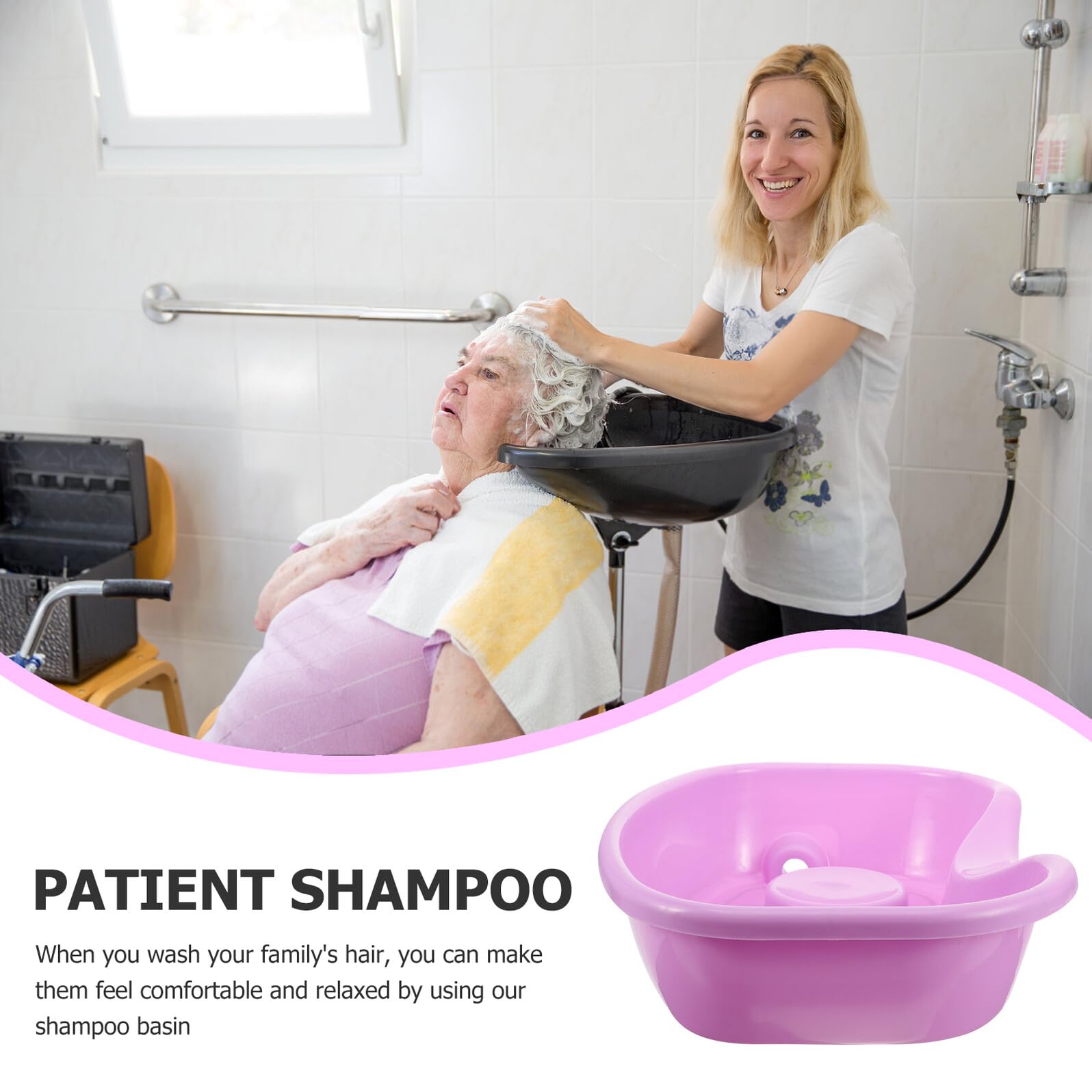 Haarwaschbecken aus Kunststoff für Bettlägerige Ergonomisches Shampoo Becken mit Nackenanpassung Großes Tragbares Waschbecken für Senioren und Schwangere