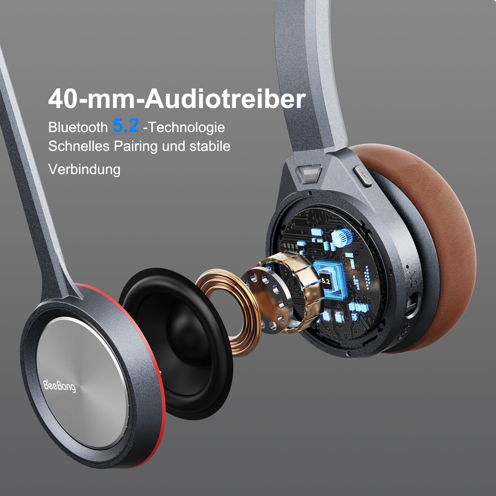 Bluetooth Headset mit Mikrofon, Wireless Headset mit Ladestation & USB Dongle für PC, 40 Stunden Sprechzeit Kabellos für Mac Computer Teams Zoom Laptop Büro Callcenter