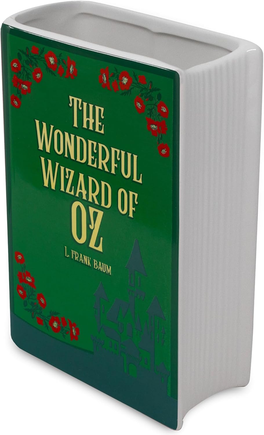Steel Mill & Co Original Book-Shaped Decorative Vase, Ceramic Vases for Home Decor, Whimsical Bookshelf Decor, Unique Vase for Book Lovers (Large - The Wonderful Wizard of Oz Red Poppy)
